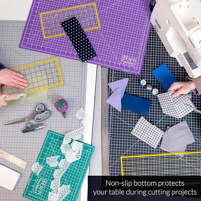 Breman Precision 24x36 Inch Self Healing Cutting Mat - 2-Sided 5-Ply PVC Purple/Gray Cutting Mats for Crafts, Sewing, Quilting and DIY Projects - Durable and Non-Slip Design with Precise Grid Lines