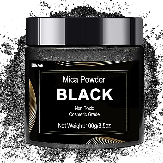 Black Mica Powder Pigment (100g) -Cosmetic Grade Metallic Mica Powder for Epoxy Resin, Lip Gloss, Soap,Candle Making, Bath Bombs,Tumblers, Jewelry, Dyes, and DIY Crafting Projects(Black, 3.5oz)