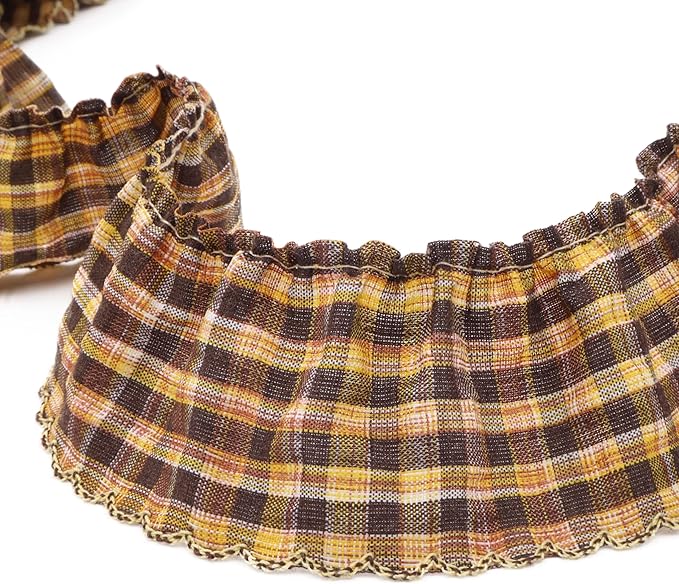 Gingham Ruffle Lace Trim Pleated Lace 5 Yards Gathered Gingham Fabric Edge Ribbon Trim for Dresses, Wedding Gowns, Crafts, Home Decor (Yellow)