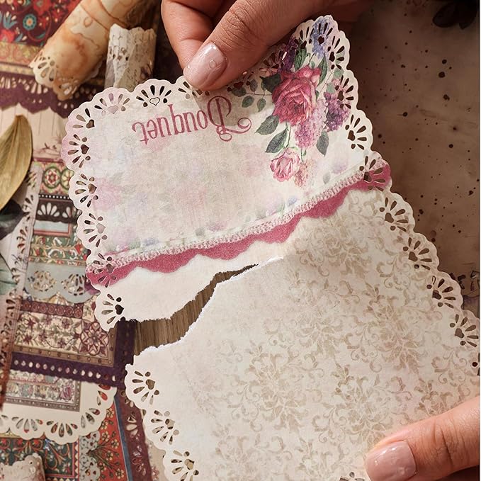 66 Sheets Lace Edged Scrapbook Paper Set, 6 Packs Vintage Decorative Paper Scrapbooking Supplies for Letter Writing Background Stationery Ephemera for Junk Journaling, DIY Art Collage 4.9x6.9 IN