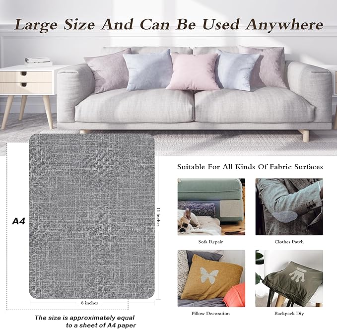 Fine Linen Repair Patches - Self-Adhesive Fabric Patches, Extra Large 8x11 Inch, Multi Color, For Linen Sofa & Clothes Repair