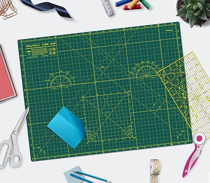 Self Healing Cutting Mat A2 18"x24" – Double Sided 5-Ply Craft Mat for Sewing, Quilting, Fabric, Scrapbooking – Green/Green