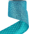 HUIHUANG Turquoise Glitter Wired Ribbon 4 inch Teal Christmas Tree Ribbon Diamond Mesh Wire Ribbon for Tree Decorations, Wreaths, Garland, Large Bows Making, Home Decor -10 Yards