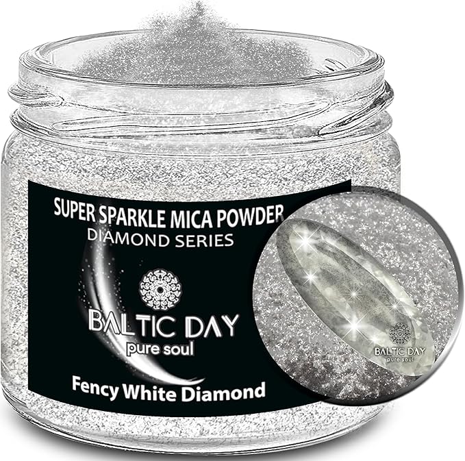 BALTIC DAY - Diamond Dust for Crafts [ Fancy White ] - Sparkle Glitter Mica Powder - Resin Glitter - White Mica Powder for Epoxy Resin - Shimmer Pigment - Diamond Crystal Dust