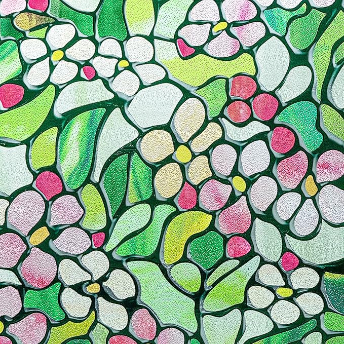 3D Stained Glass Window Film, Decorative Window Privacy Film for Bathroom,Front Door,Home, Sun Blocking Heat Control,Static Cling,23.6inch x 35.4inch Blossomray