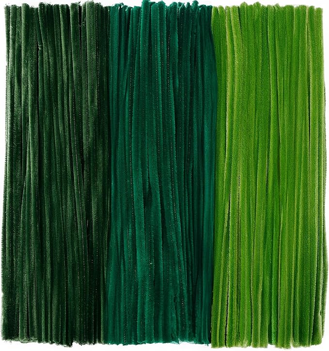 Caydo 300 Pieces Green Pipe Cleaners, Thick Fluffy Chenille Stems, Pipe Cleaner Crafts for Arts & Crafts, Perfect for Making Animals, Flowers, and Festive Decorations