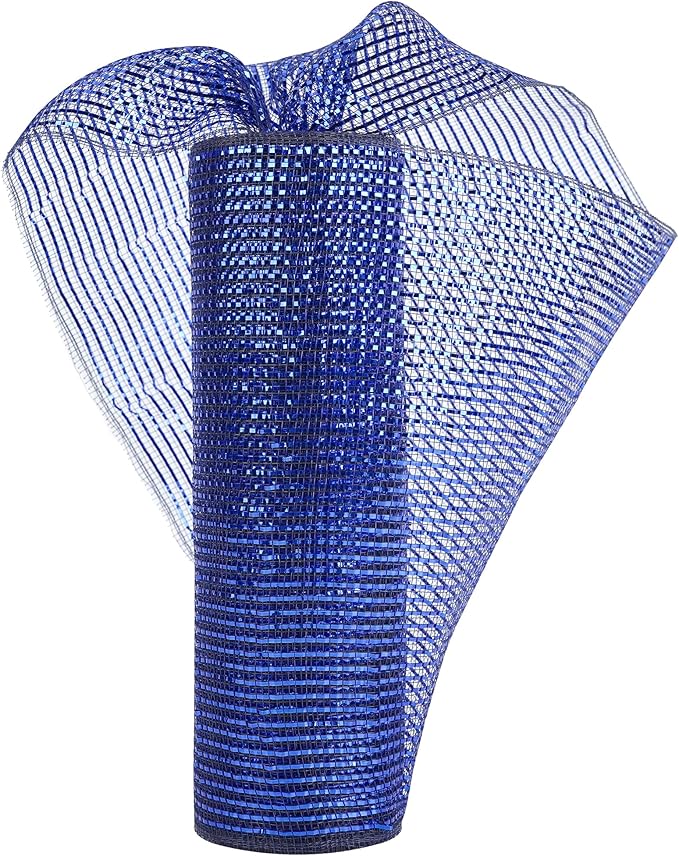 MEEDEE Navy Deco Mesh 10 Inch Deluxe Wide Foil Metallic Royal Blue with Navy Poly Mesh Navy Blue Mesh Ribbon for Christmas Tree, Wreaths, Garland, Gift Wrapping, Bows Making (30 Feet)