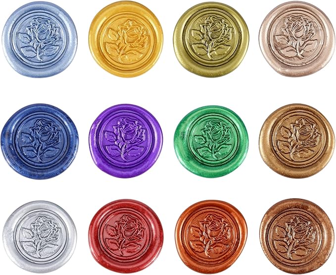 Yoption 12 Color Sealing Wax Sticks with Wicks, Antique Metallic Totem Fire Manuscript Seal Wax for Wax Seal Stamp (12 Metallic Colors)