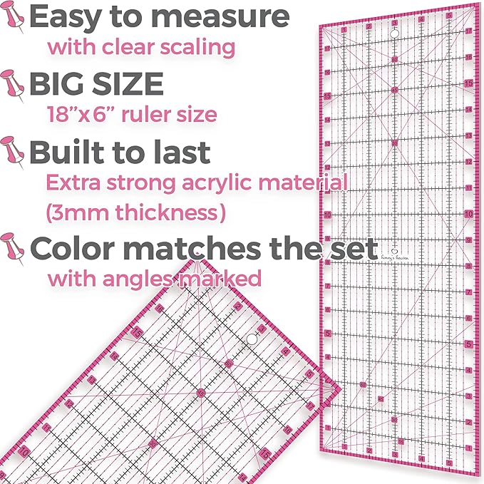 Rotary Cutter Set pink - Quilting Kit incl. 45mm Rotary Cutter, 5 Replacement Blades, A2 Cutting Mat, Acrylic Ruler and Craft Clips - Ideal for Crafting, Sewing, Patchworking, Crochet & Knitting