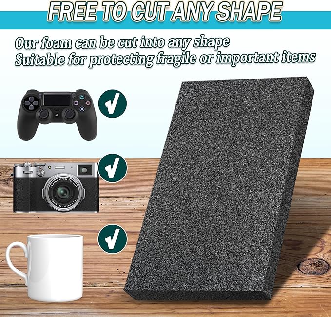 Black Packing Foam Sheets- 8PCS Cuttable Polyurethane Foam Pads Polyurethane Cushioning Inserts Black Foam Board for Packing Cases and Crafts- 16" X 12" X 1" (8)