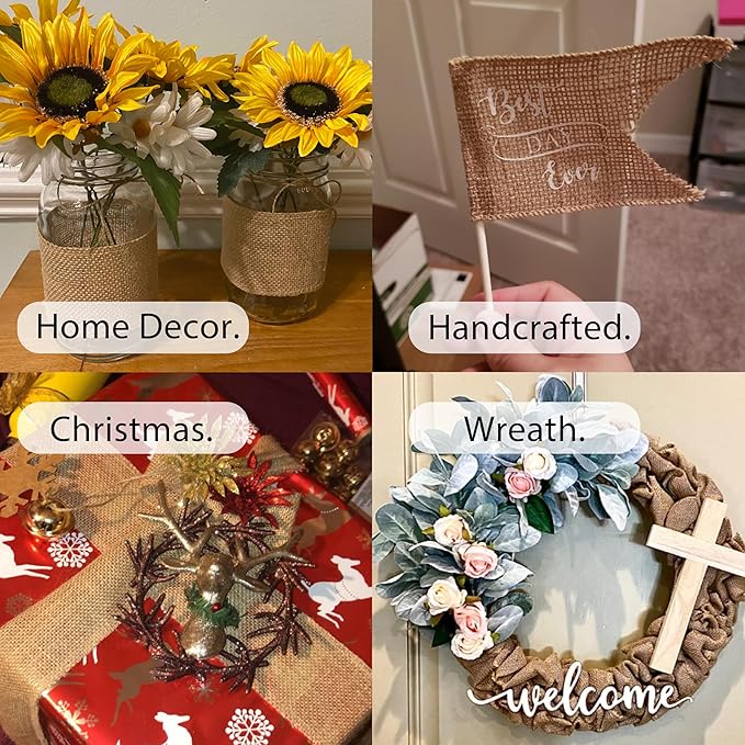 LaRibbons 4 Inch Natural Burlap Fabric Roll 10 Yards Jute Ribbon for Craft Gift Wrapping Wreath Wedding Tree Home Decoration