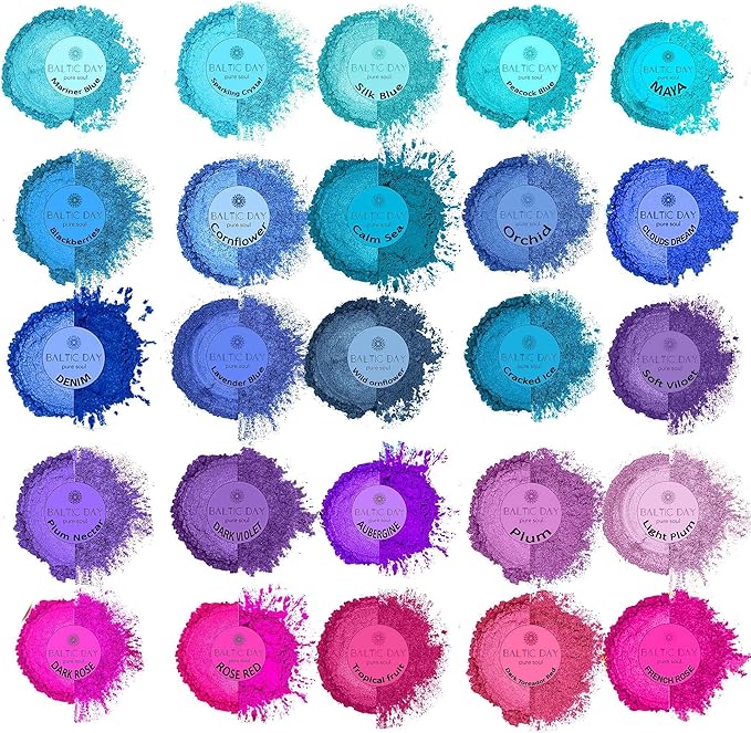 BALTIC DAY - Mica Powder, 100 Colors - Mica Powder for Epoxy Resin - Epoxy Resin Color Pigment Powder - Pigments for Soap Making, Candle, Slime, Lip Gloss, Nails, Paint, Acrylics