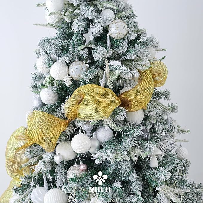 MEEDEE Gold Deco Mesh - 10 Inch Wide Antique Gold Foil Metallic Mesh Fabric for Christmas Tree, Wreaths, Garland, Gift Wrapping, Bows Making (30 Feet)