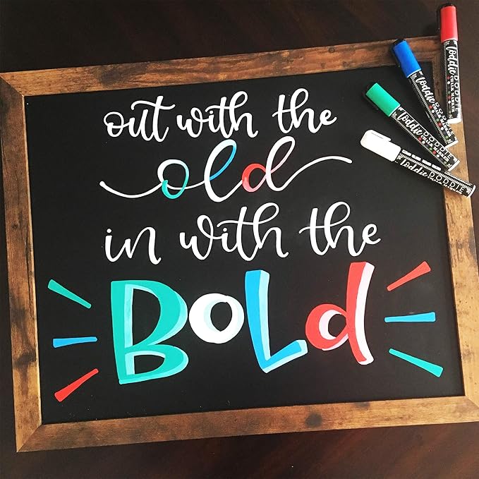 Loddie Doddie Liquid Chalk Marker Set - Pack of 4, Basic Colors, 6mm Tip - Fine-Tip Chalkboard Markers for Blackboard - Washable Window Pens for Glass - Dual Ends for Chalkboard Calendar