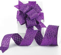 HUIHUANG Purple Wired Ribbon for Christmas Tree 2.5 inch Purple Glitter Diamond Mesh Ribbon for Tree Decoration, Wreaths, Garland, Gift Wrapping, Large Bows Making, Halloween Decor -10 Yards