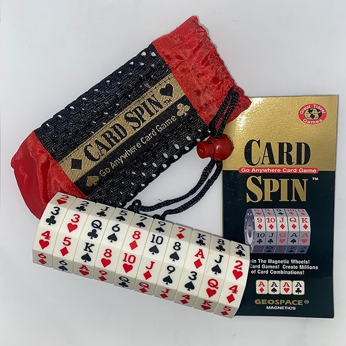 Geospace The Original Handheld Magnetic Spin Game, Take-Along Travel Edition with Storage Pouch (Card Spin)