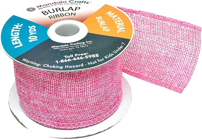 Mandala Crafts Pink Burlap Ribbon 2.5 Inches Wide Jute Ribbons for Crafts - 20 Yds Roll Rustic Burlap Wrap Trim Ribbons for Wreaths Bows Wedding Party Decoration