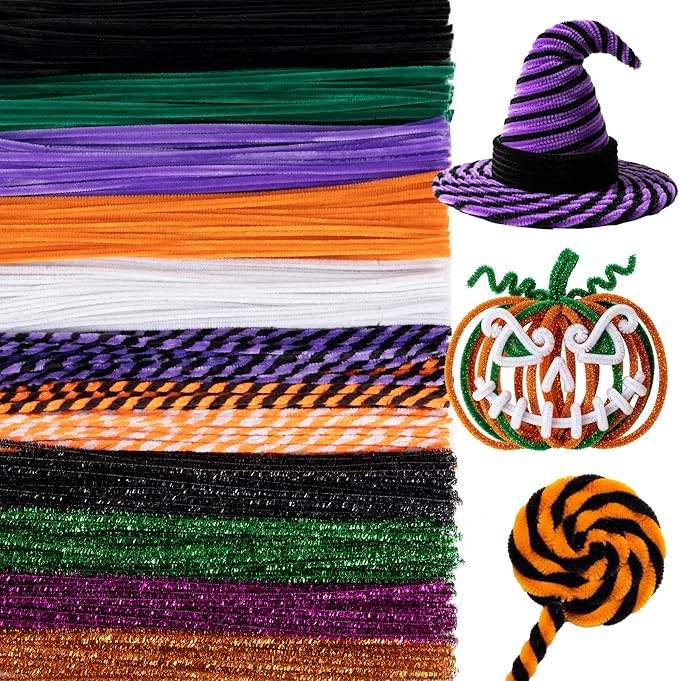 Caydo 500 Pieces Halloween Twist Pipe Cleaners with 100pcs Eyes, Chenille Stems, Pipe Cleaner Crafts for DIY Art and Craft Projects Creative Gift Party Decorations