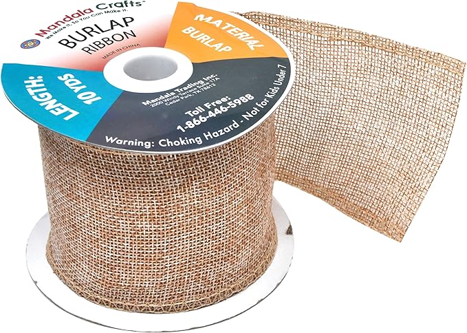 Mandala Crafts Natural Burlap Ribbon 3 Inches Wide Jute Ribbons for Crafts - 20 Yds Roll Rustic Burlap Wrap Trim Ribbons for Wreaths Bows Wedding Party Decoration