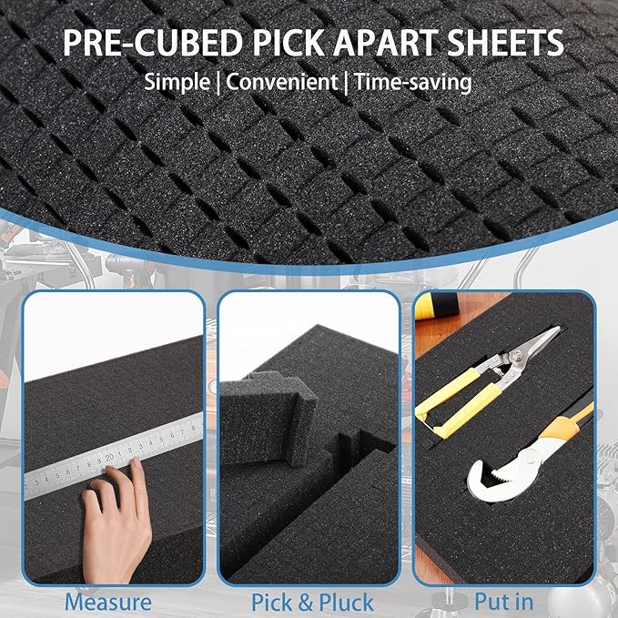 Coengwui Pick and Pluck Foam Inserts, Pre-cubed Pick Apart Sheets for Crafts Toolbox Game Box Camera Cases Drawer Storage (4Pcs 12 x 12 x 2 Inch)