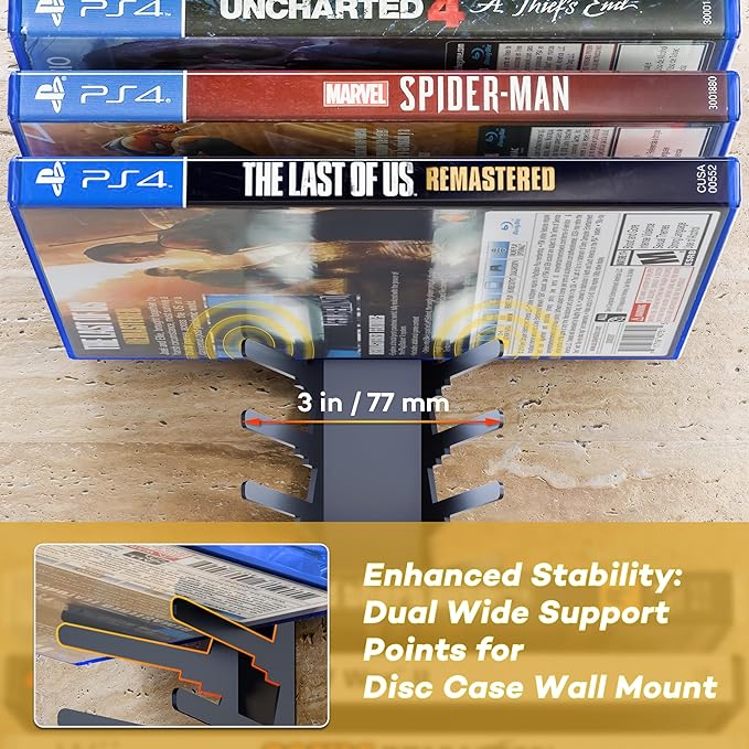 Funturbo Video Game Storage Wall Mount Game Case Holder, Metal Wall Mounted Media Storage Shelves for PS, Xbox, Switch Game Organizer (4-Pack)