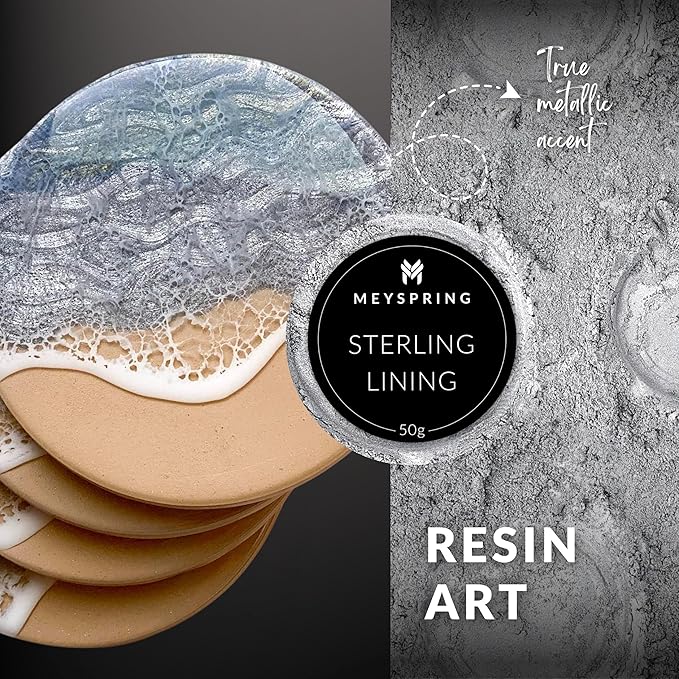 MEYSPRING Sterling Lining - True Metallic Pigment for Epoxy, Casting & UV Resin - Silver Metallic Pigment Powder for Resin Art & Makeup