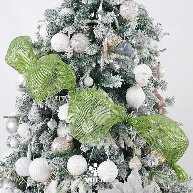 MEEDEE Moss Green Deco Mesh 10 Inch Rolls Deluxe Wide Foil Metallic Mesh Fabric Moss Green Mesh Ribbon for Christmas Tree, Wreaths, Garland, Gift Wrapping, Bows Making (30 Feet)