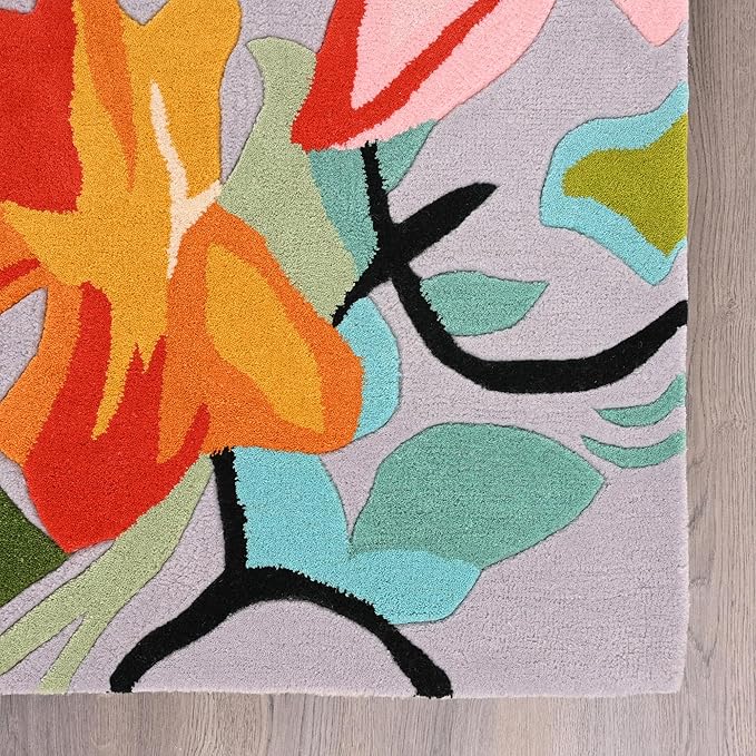 Handmade Wool Floral Area Rug for Living Room | Elegant Flower Garden Design, Soft, Thick and Durable | Bedroom, Dining Room & Home Decor Carpet (4' x 6', Floral K)