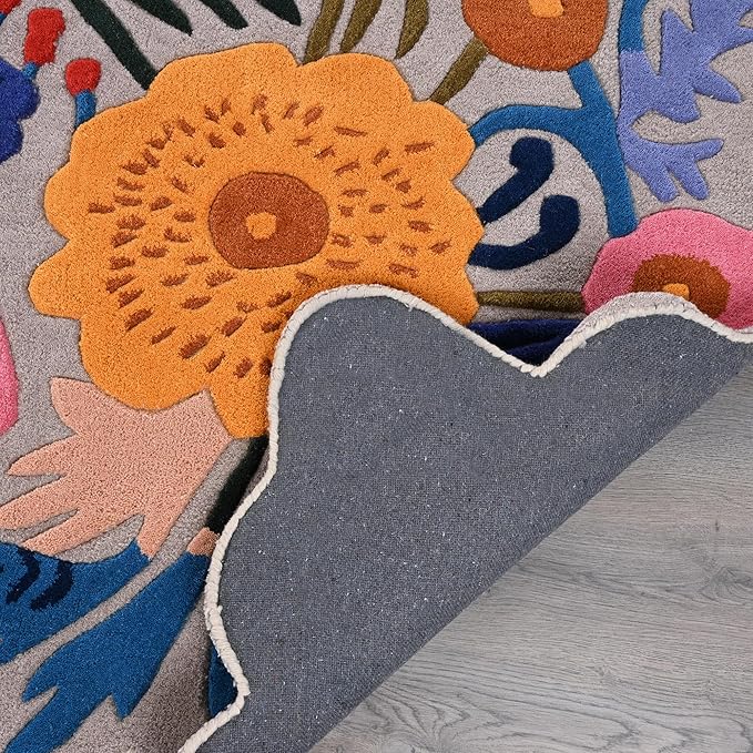 Handmade Wool Floral Area Rug for Living Room | Elegant Flower Garden Design, Soft, Thick and Durable | Bedroom, Dining Room & Home Decor Carpet (5' x 7', Floral H)