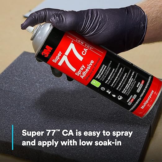 3M Super 77 Multipurpose Permanent Spray Adhesive Glue, Low VOC, Paper, Cardboard, Fabric, Plastic, Metal, Wood, Net Wt 18 oz