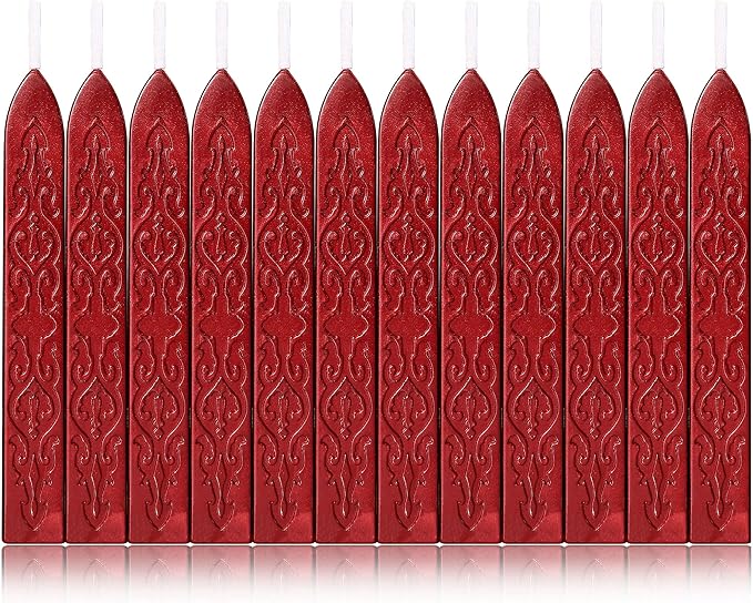 Yoption 12 Pcs Sealing Wax Sticks with Wicks, Antique Wine Red Wax Seal Sticks for Wax Seal Stamp, Wedding Invitations, Christmas, Gift Wrapping, Envelops Sealing (Antique Wine Red)