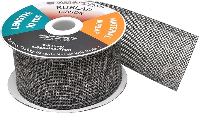 Mandala Crafts Gray Burlap Ribbon 2 Inches Wide Jute Ribbons for Crafts - 20 Yds Roll Rustic Burlap Wrap Trim Ribbons for Wreaths Bows Wedding Party Decoration