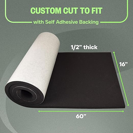 XCEL Foam Roll with Self Adhesive – Black, 60" x 16" x 1/2" Closed Cell Foam Rubber Water Resistant Padding Sheet – Home, Marine, Garage, Auto Insulation & Cosplay (Black, 60" x 16" x 1/2")