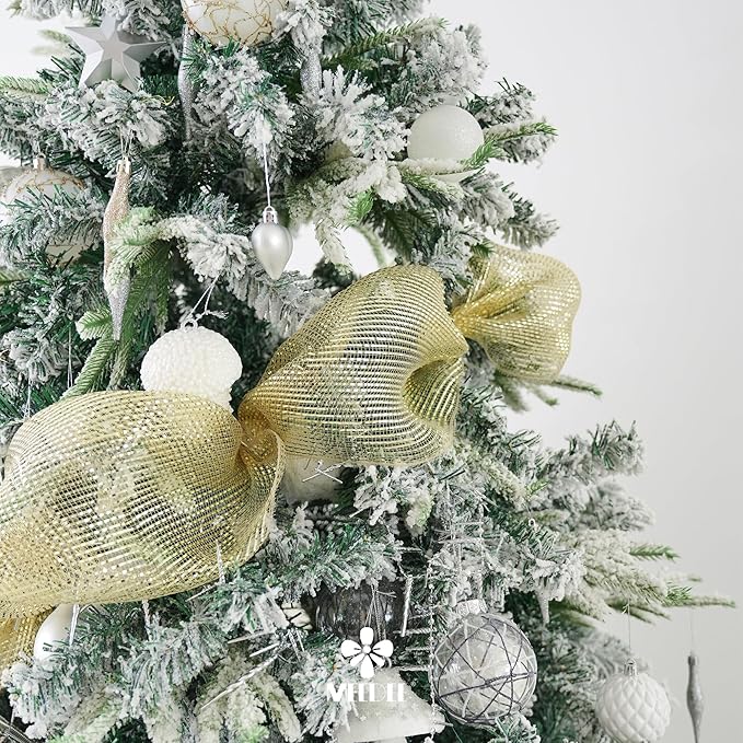MEEDEE Champagne Deco Mesh 10 Inch Deluxe Wide Foil Metallic Mesh Premium Decorative Mesh Champagne Gold Mesh Ribbon for Christmas Tree, Wreaths, Garland, Gift Wrapping, Bows Making (30 Feet)