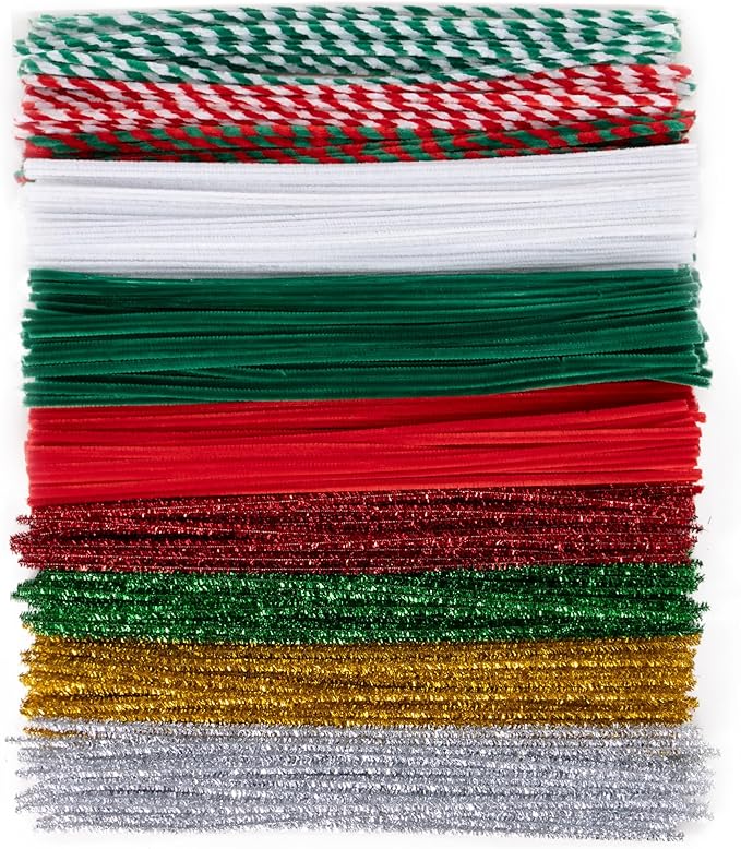Caydo 500 Pieces Christmas Pipe Cleaners, Chenille Stems, Pipe Cleaner Crafts for DIY Art and Craft Projects Creative Gift Party Decorations