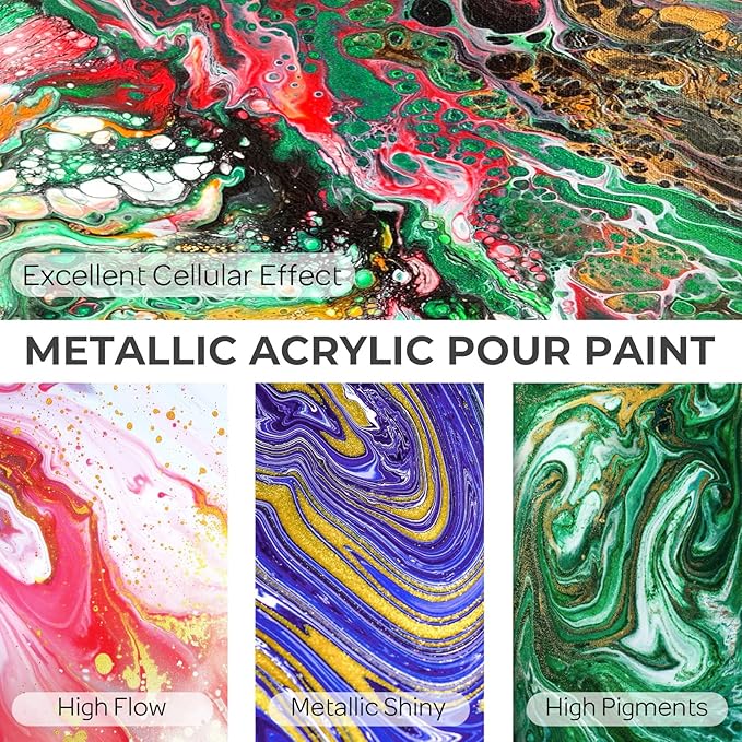 Nicpro 8 Colors 33.8 oz Large Bulk Iridescent Acrylic Pouring Paint Supplies Kit, Premixed High Flow Art Pour Paint with Silicone Pour Oil, Gloves, Tablecloths for Beginner DIY, Ready to Pour