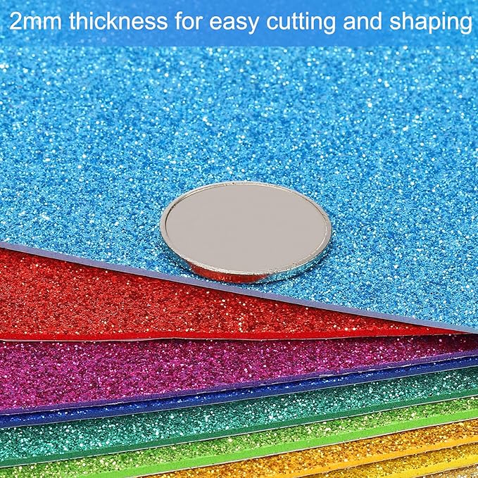 PATIKIL 2mm(1/10") Thick Non Adhesive Glitter Foam Sheet 16x24inch(40x60cm) Blue, EVA Shiny Foam Board for Craft, 6 Pcs