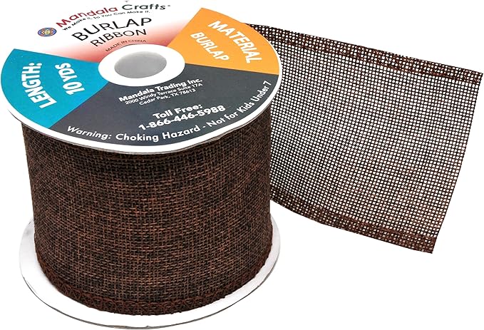 Mandala Crafts Brown Burlap Ribbon 3 Inches Wide Jute Ribbons for Crafts - 20 Yds Roll Rustic Burlap Wrap Trim Ribbons for Wreaths Bows Wedding Party Decoration