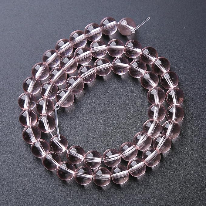 60pcs 6mm Pink Crystal Glass Beads Round Loose Spacer Beads for Jewelry Making DIY Bracelet Necklace Healing Power Stone Beads (Pink Crystal Glass, 6mm)