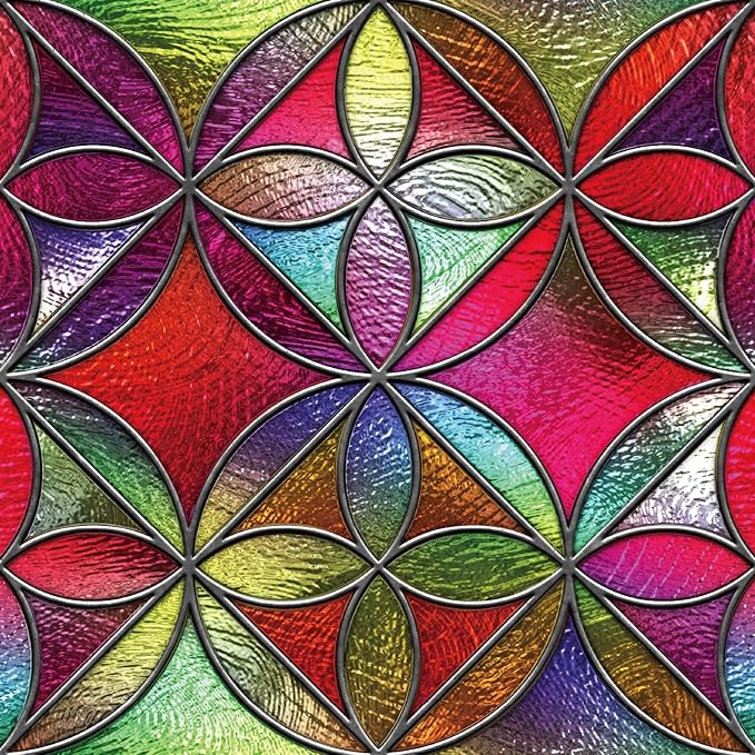 DKTIE Geometric Art Stained Glass Window Film Bathroom Window Privacy Film Frosted Glass Static Clings Non Adhesive with Installation Tools, Modern Home Improvement Style (S323, 17.7'' x 78.7'')