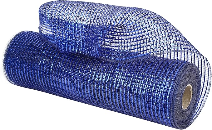 MEEDEE Navy Deco Mesh 10 Inch Deluxe Wide Foil Metallic Royal Blue with Navy Poly Mesh Navy Blue Mesh Ribbon for Christmas Tree, Wreaths, Garland, Gift Wrapping, Bows Making (30 Feet)