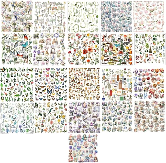 Vintage Vellum Stickers Floral Plants Elements Scrapbooking Supplies Flowers Botanic Natural Translucent Paper Self-Adhesive Junk-Journal Items (All Plants Collection)