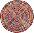 9' Round Handwoven Jute Chindi Area Rug - Colorful Boho Rugs for Living Room - Hand Braided Multicolor Bohemian Rug for Farmhouse, Bedroom, Dining Room, Classroom, Hallway, Kitchen, Office