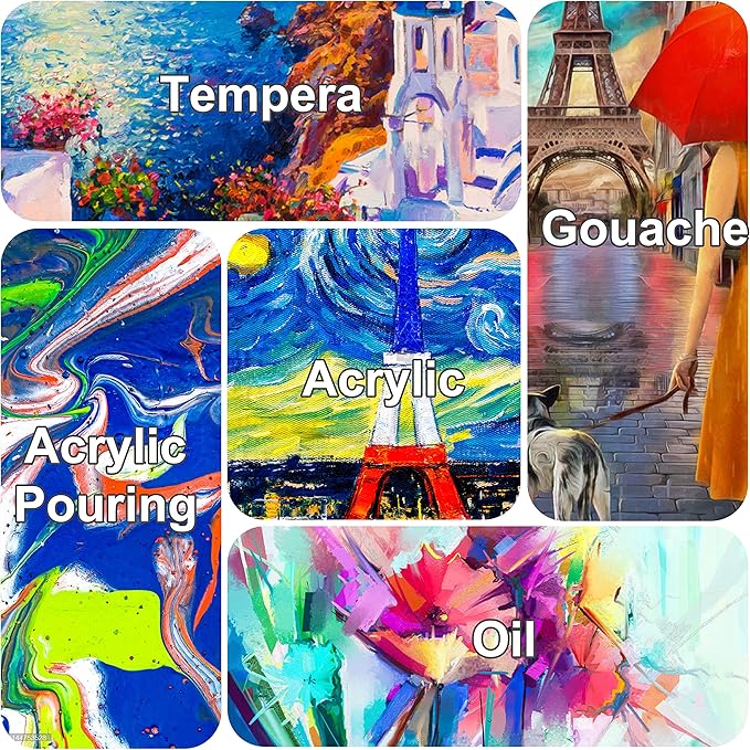 Stretched Canvases for Painting 18x24 Inch 5-Pack, 10 oz Triple Primed Acid-Free 100% Cotton Blank Canvas, Rectangular Canvas for Oil Paint Acrylics Pouring & Wet Art Media, Pour Painting