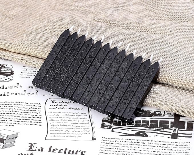 Yoption 12 Pcs Sealing Wax Sticks with Wicks, Antique Black Totem Fire Manuscript Seal Wax for Wax Seal Stamp (Black)