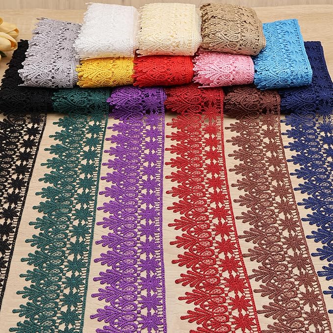GXTIZAS Gray Lace Trim 5 Yards Wide Venise Lace Ribbon Embroidered Edge Trim for Sewing Crafts Pillow Case