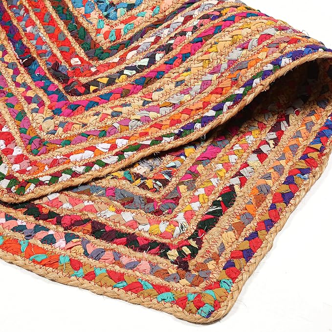 2'x3' Handwoven Jute Chindi Area Rug - Colorful Boho Rugs for Living Room - Hand Braided Multicolor Bohemian Rug for Farmhouse, Bedroom, Dining Room, Classroom, Hallway, Kitchen, Office