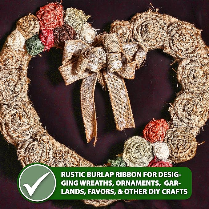 Mandala Crafts Red Burlap Wired Ribbon 2 Inches Wide Jute Ribbons for Crafts - 10 Yds Roll Rustic Burlap Wrap Trim Ribbons for Wreaths Bows Party Decoration