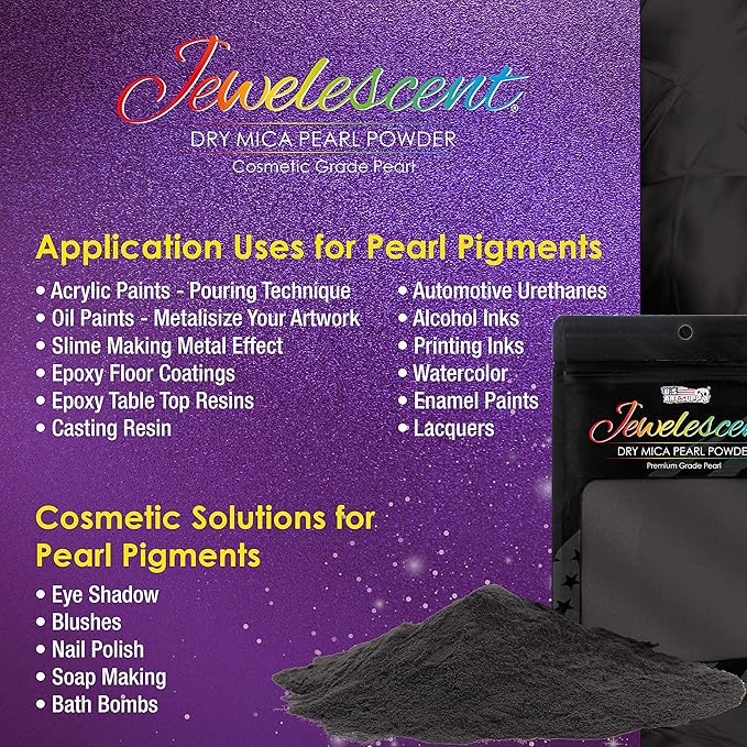 U.S. Art Supply Jewelescent Mica Pearl Pigment Powder Kit, 12 Deluxe Colors, 3.5 oz (100g) Pouches - Cosmetic Grade, Epoxy Resin Color Pigment, Mica Powder for Resin, Soap, Slime, Candle Dye, Art