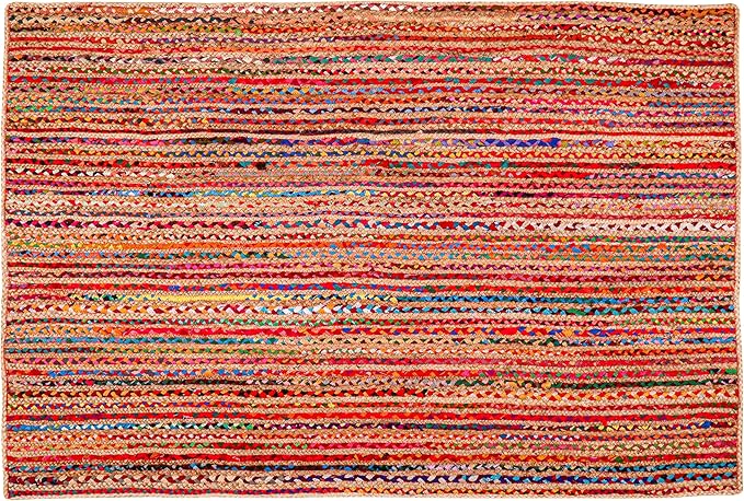 4'x6' Handwoven Jute Chindi Area Rug - Colorful Boho Rugs for Living Room - Hand Braided Multicolor Bohemian Rug for Farmhouse, Bedroom, Dining Room, Classroom, Hallway, Kitchen, Office